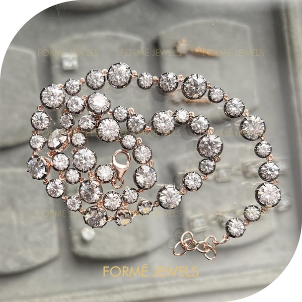 Geschwärzter georgianischer Knopf zurück georgianischer gekürzter Moissanite-Halskette: 14K Roségold