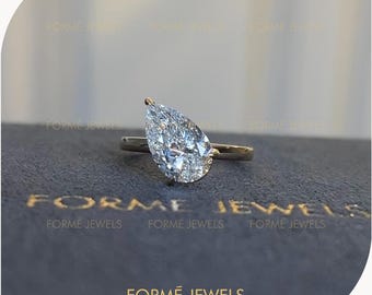 2 CT Diagonal Pear Cut Lab Diamond Ring, Yellow Gold Asymmetric Solitaire Pinky Ring