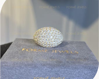 Full Pave Moissanite Domed Pinky Ring, 14k Yellow Gold, Chunky Glitter Cocktail Statement Ring