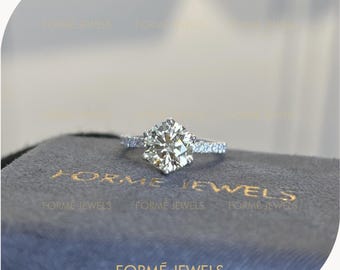 2 CT Yellow Lab Diamond Engagement Ring, 14k White Gold Pave Solitaire, Anniversary Gift