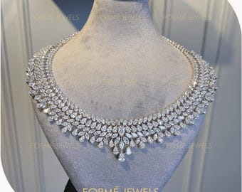 67 CT Wedding Necklace, Pear Marquise Moissanite Diamond, Mosaic Collar Necklace, High Bridal Jewelry