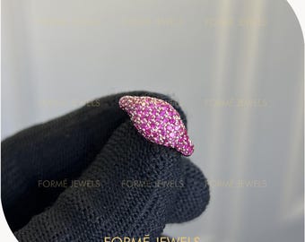 Pink Lab Sapphire Full Pave Domed Pinky Ring, 14K Rose Gold, Chunky Statement Ring