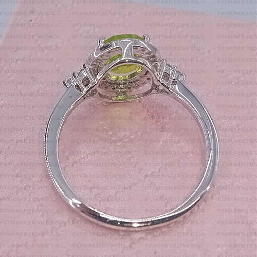 2.70 TCW Oval Cut Green Peridot Halo Engagement Ring, 14K White shops Gold Ring, Round Cut Moissanite Wedding Ring, Diamond Anniversary Gift Ring