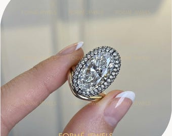 8 Carat Elongated Oval Lab Diamond Ring: Blackened Georgian Style Statement Wedding Ring