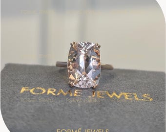 6 CT Elongated Cushion Peach Morganite Engagement Ring : Rose Gold Solitaire Promise Ring