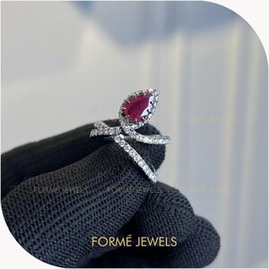 1 CT Pear Natural Ruby Bypass Ring, Gemstone Wrap Ring, Asymmetrical Cluster Band, Blackened