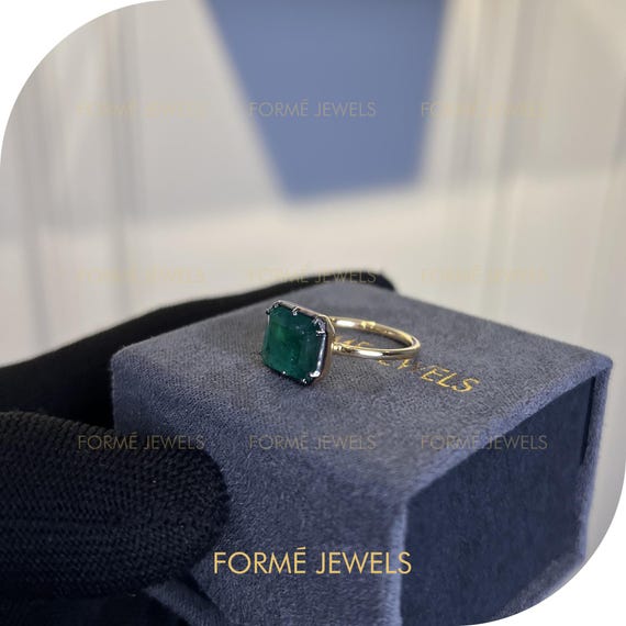 5 CT Georgian Style Emerald Ring : Green Gemstone in Blackened Silver & Gold, Vintage Style