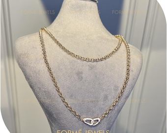 18k Solid Gold Rolo Chain, Designer Lobster Clasp, Statement Link Layering Necklace