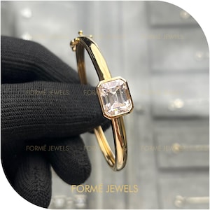 5 CT Emerald Cut Moissanite Diamond Bezel Bracelet : Modern Yellow Gold Statement