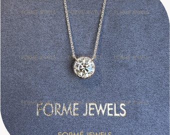 2 CT Round Yellow Lab Diamond Pendant, Yellow Gold Georgian Style Solitaire Necklace