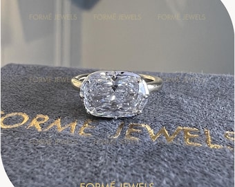 2 CT Lab Diamond East West Elongated Cushion  Ring: Georgian Victorian Style, Button Back