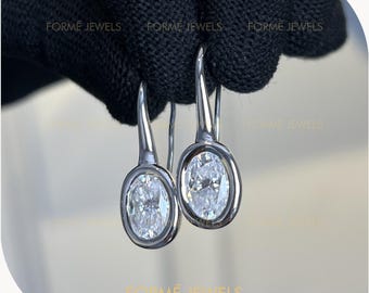 5 TCW Oval Moissanite Bezel Lever back Earrings, Modernist Drop Earrings,  Fluid Everyday Dangles