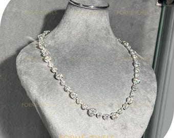 14 CT Moissanite Georgian Cut Down Set Necklace : White Gold Button Back
