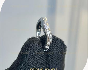 Curved Gypsy Set Eternity Band, Wave Flush Set Moissanite Wedding Ring, Organic Sculpture