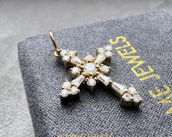 1,4 CT Moissanit Korshänge: 14kt Guld, Religiöst Halsband