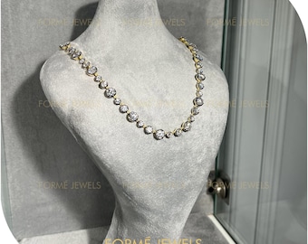 14 CT Moissanite Georgian Cut Down Set Necklace : 14K Yellow Gold Blackened Button Back
