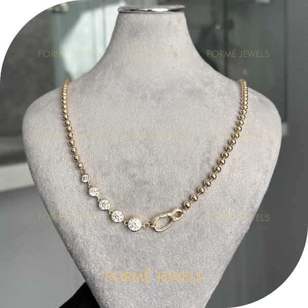 18k Gold Graduierte Lab Diamant Kugelkette, Lünette Set Statement Schmuck