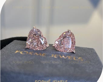 20 CT Pink Heart Lab Diamond Studs, Statement Fancy Large Blush Earrings, Anniversary Gift
