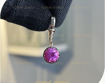3 CT Round Lab Pink Sapphire Pendant, Blackened 10K Yellow Gold Charm
