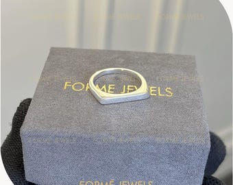 Solid 14K Gold Slim Signet Ring : Thin Flat Top Minimalist Gold Band