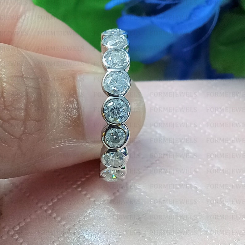 2.50 CTW Bezel Set Round Moissanite Wedding Band, Bezel Set Full Eternity Band, shops Stackable Band, 950 Platinum Band, Anniversary Gifts for Her