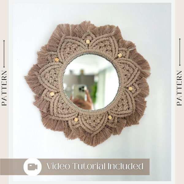 Macrame Pattern PDF Mandala Mirror, Macrame Mirror Tutoriel, Boho Mirror DIY Decor, Boho Decor, vintage Home Decor, DIY Wall Art