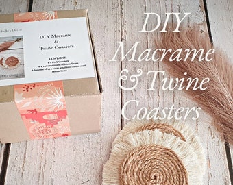 DIY Boho Coasters KIT Macrame and Twine Coasters DIY Kit Make It Yourself Macrame Kit Macrame Pattern Twine Coaster Gift