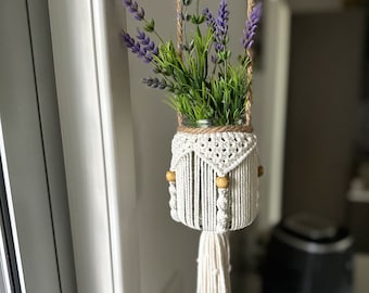 Rustic Boho Macrame Jar Cover, Hanging Macrame Jar, Macrame Lantern, Macrame Vase, Boho Home Decor, Rustic Decor, Gift For Her, Vintage