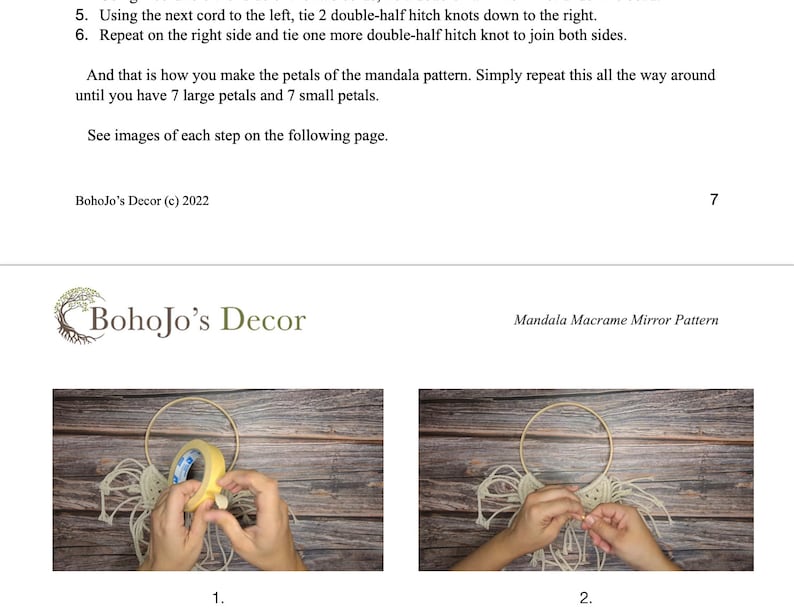 Sample of full easy-to-follow, step-by-step guide with video tutorial, on how to create this beautiful mandala macrame mirror