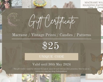 Boho Decor Gift Certificate Home Decor 25 Dollars Boho Gift Voucher Home Decor Gift Card Last Minute Gift Vintage Decor Gift For Her