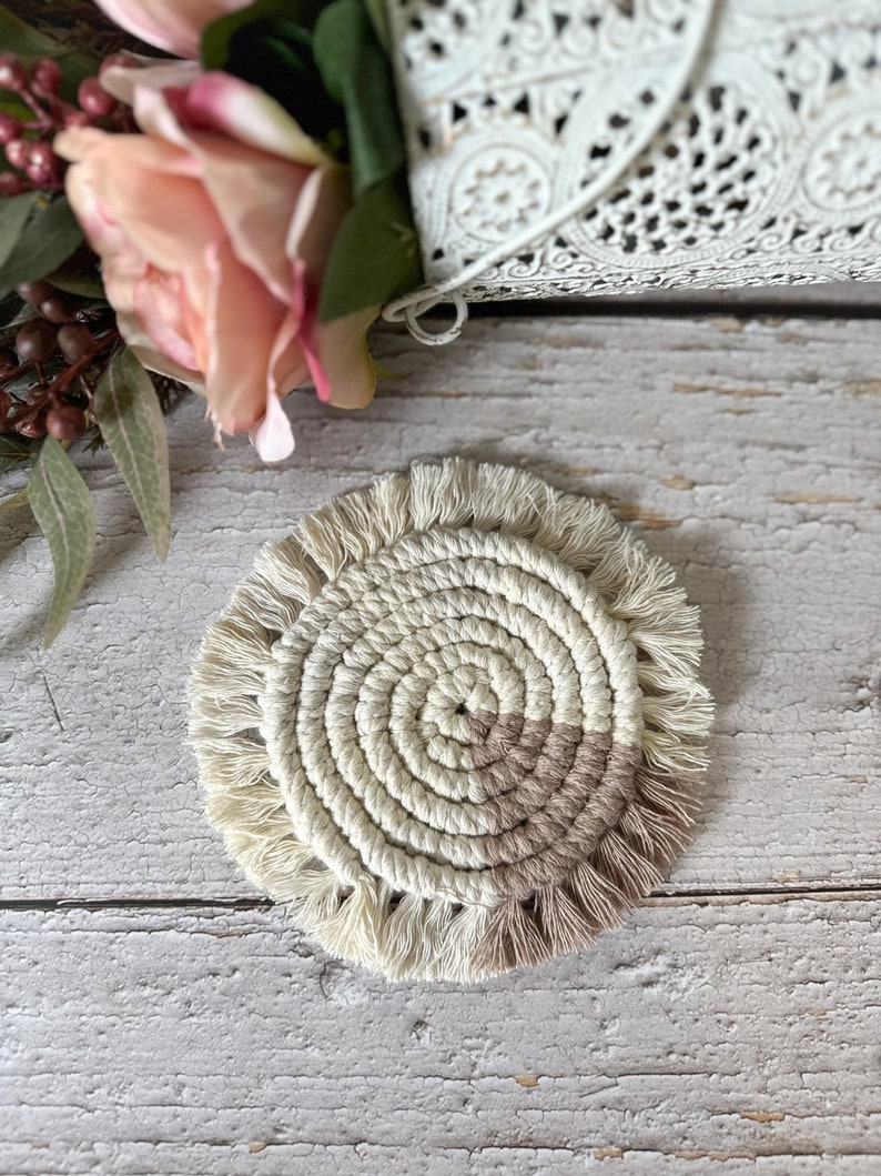 Macrame Coasters with Pastel Colour Accents