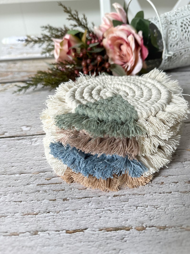 Macrame Coasters with Pastel Colour Accents