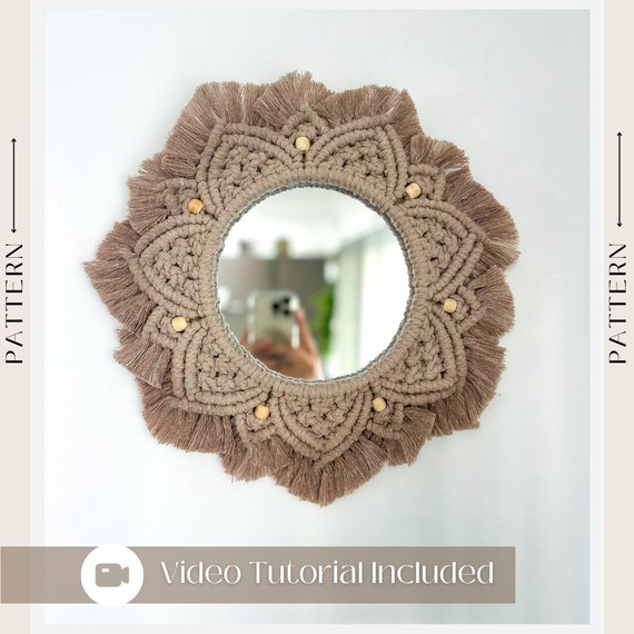 Macrame Pattern PDF Mandala Mirror, Macrame Mirror Tutorial, Boho Mirror DIY Decor, Boho Decor, Vintage Home Decor, DIY Wall Art