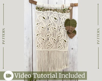 Patrón de macramé en PDF para colgar en la pared con hojas y enredaderas, tutorial de macramé para colgar en la pared, arte de pared de macramé, patrón de macramé