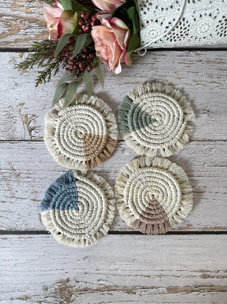 Macrame Coasters with Pastel Colour Accents