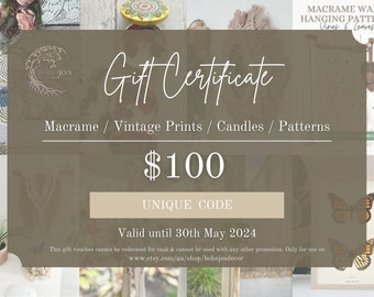 Boho Decor Gift Certificate Home Decor 100 Dollars Boho Gift Voucher Home Decor Gift Card Last Minute Gift Vintage Decor Gift For Her