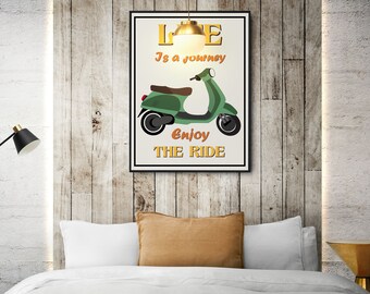 Vespa Wall Art | Vespa Vintage Print | Life is a Journey Vintage Poster | Boho Wall Art | Retro Poster Travel | Instant Digital Download