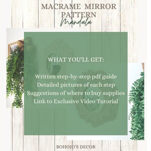 What you'll get with this full easy-to-follow, step-by-step guide with video tutorial, on how to create this beautiful mandala macrame mirror