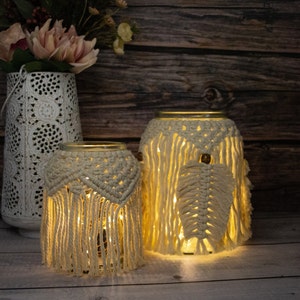 Macrame Jar Covers Handmade Macrame Lantern Macrame Vase Candle Holder Macrame Home Decor Boho Wedding Decor Wedding Favours