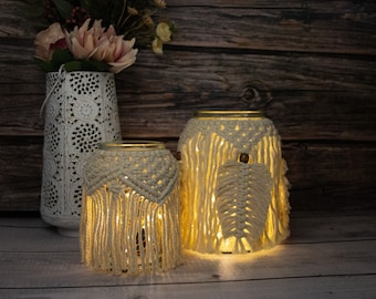 Macrame Jar Covers Handmade Macrame Lantern Macrame Vase Candle Holder Macrame Home Decor Boho Wedding Decor Wedding Favours