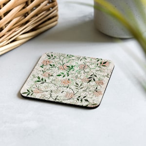 Sottobicchieri quadrati con stampa floreale, sottobicchieri vintage con supporto in sughero, sottobicchieri floreali William Morris, decorazioni per la casa in stile boho, regalo di inaugurazione della casa per lei