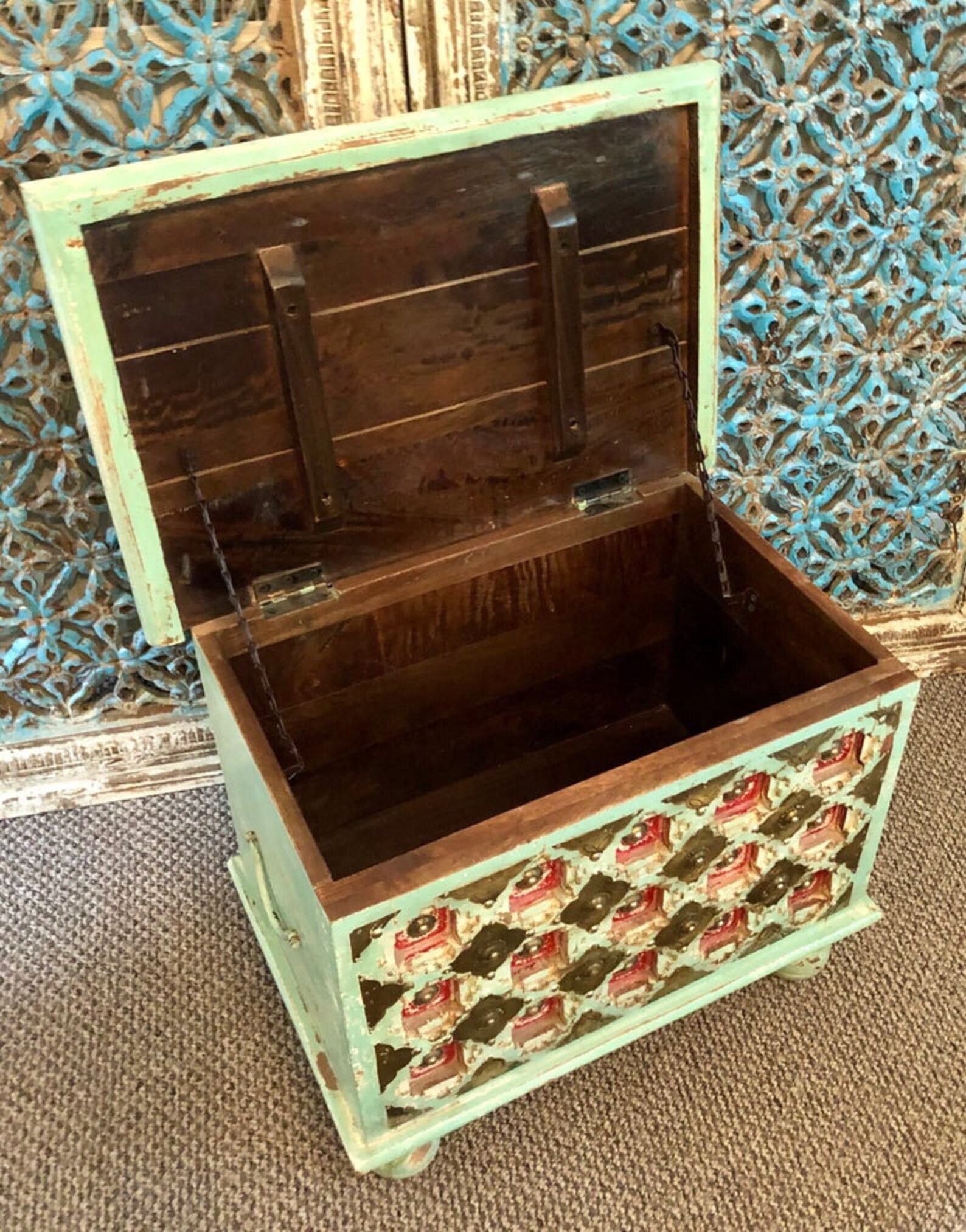 Cofre de almacenamiento de madera indio antiguo / Tronco | Etsy