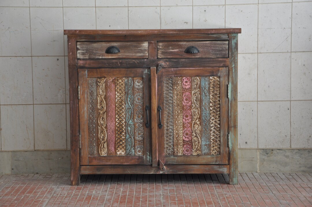 Wooden Antique Bedside Wood Bed Table With Two Drawer/ Indian Etsy