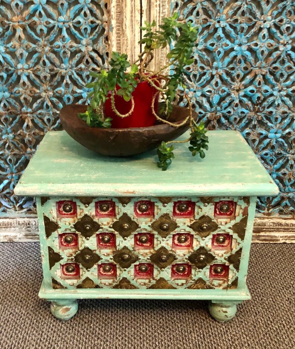 Cofre de almacenamiento de madera indio antiguo / Tronco | Etsy