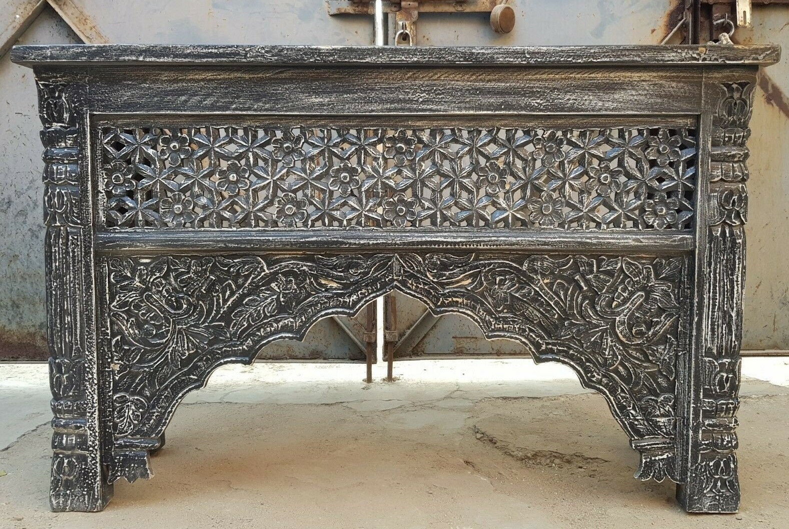 Traditionally Indian Wooden Carved Console Table With 2 - Etsy