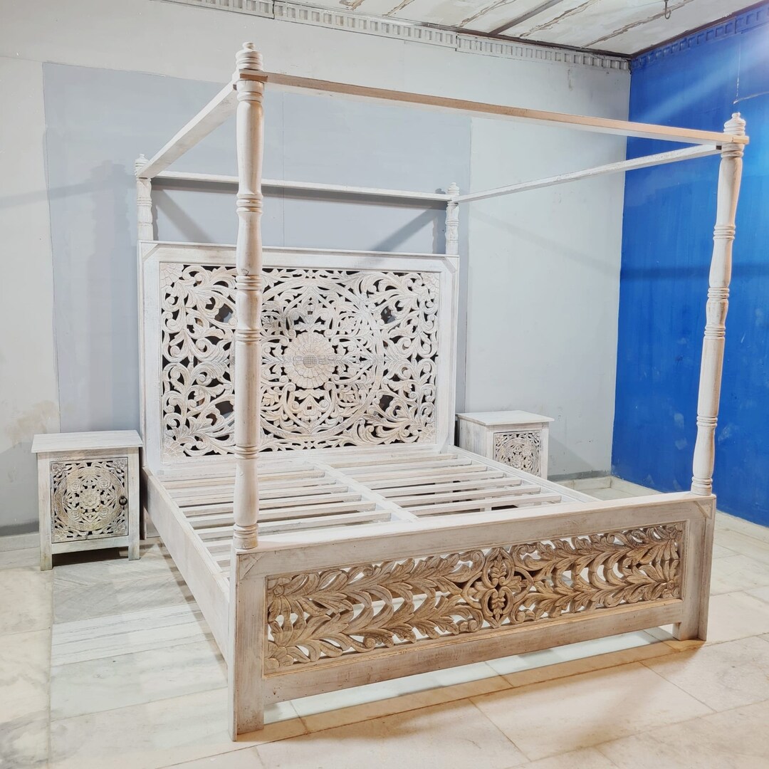 Wooden Carved Bed/ Handcrafted Poster Wooden Bed/ Poster Bed Etsy