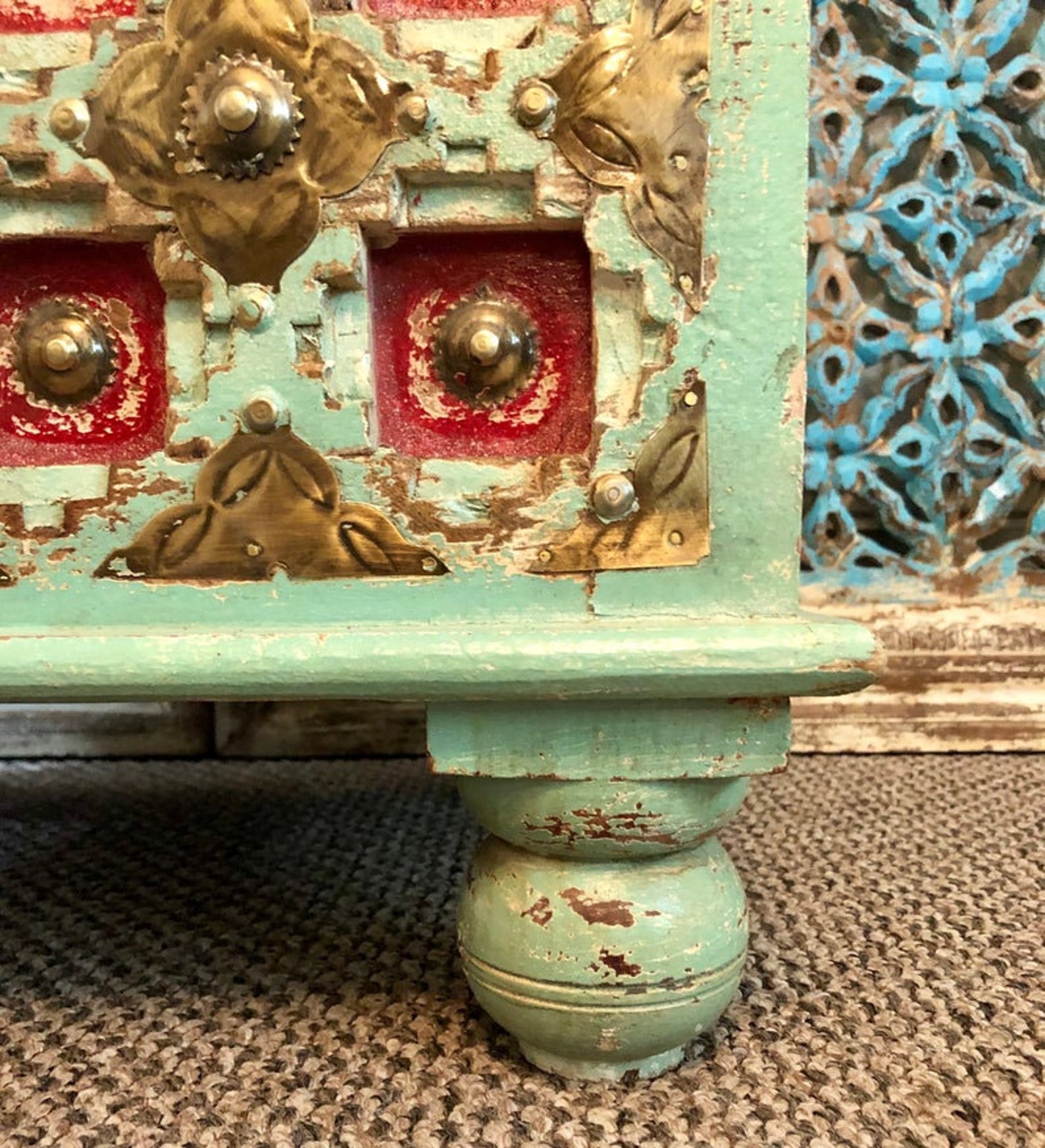 Cofre de almacenamiento de madera indio antiguo / Tronco | Etsy