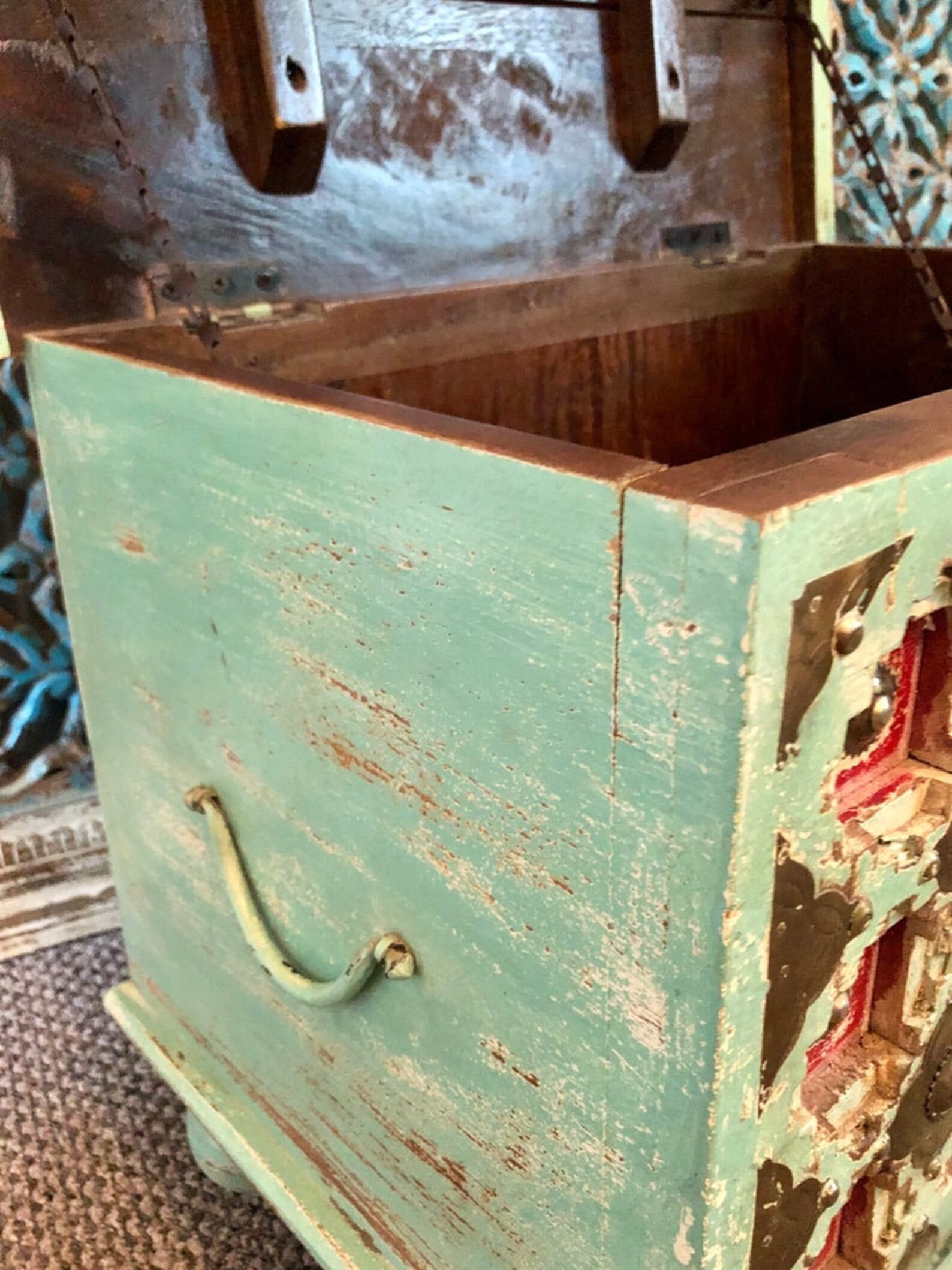 Cofre de almacenamiento de madera indio antiguo / Tronco | Etsy