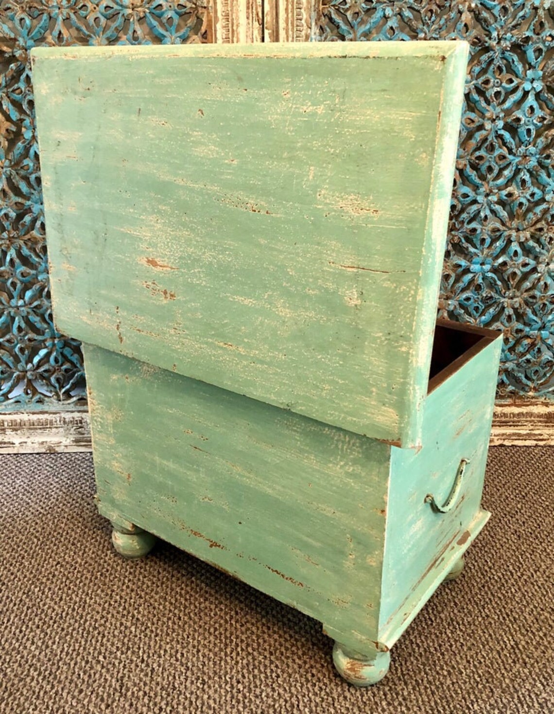 Cofre de almacenamiento de madera indio antiguo / Tronco | Etsy