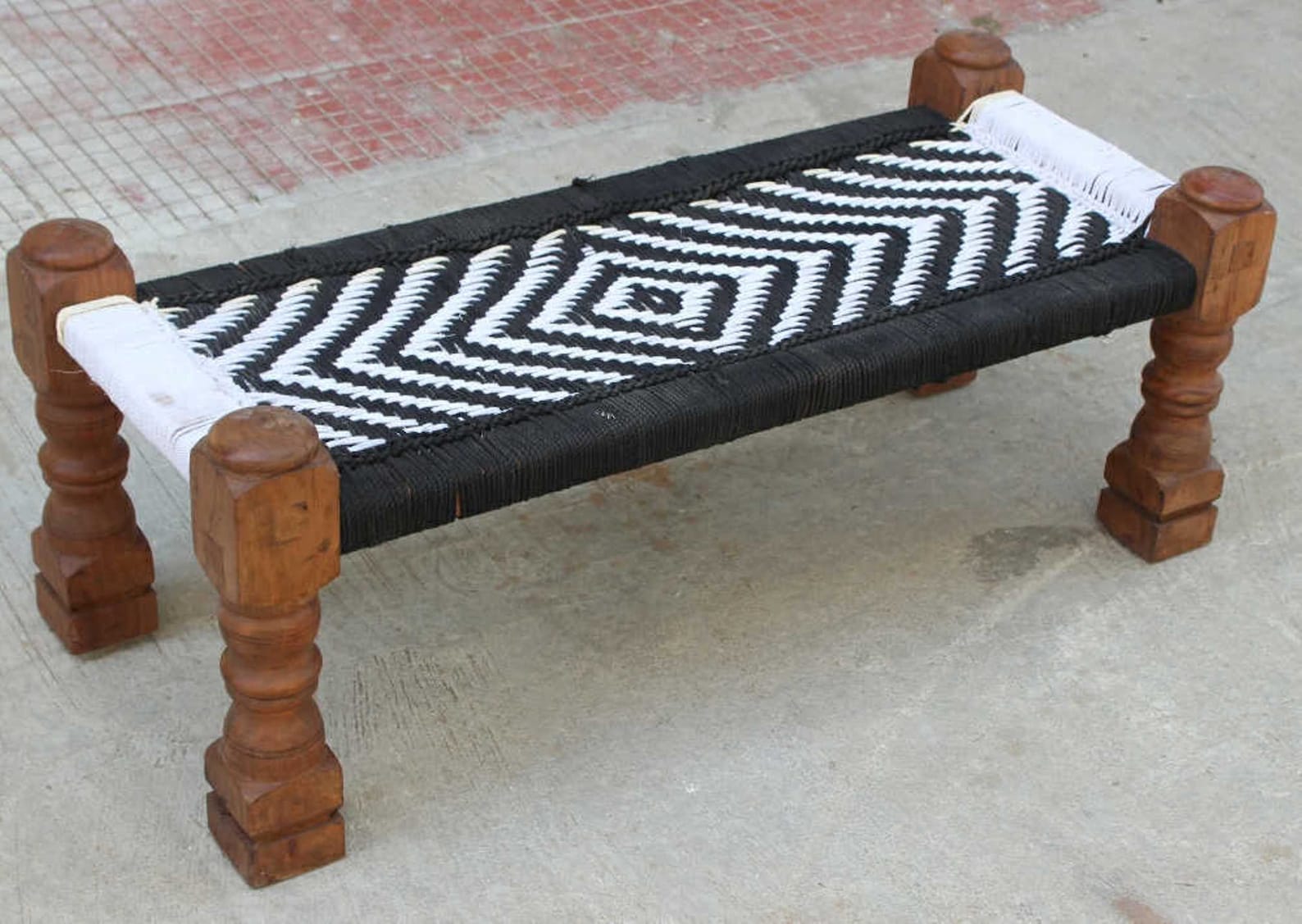 Indian Wooden Charpai With Multi /white Color and Cotton Etsy
